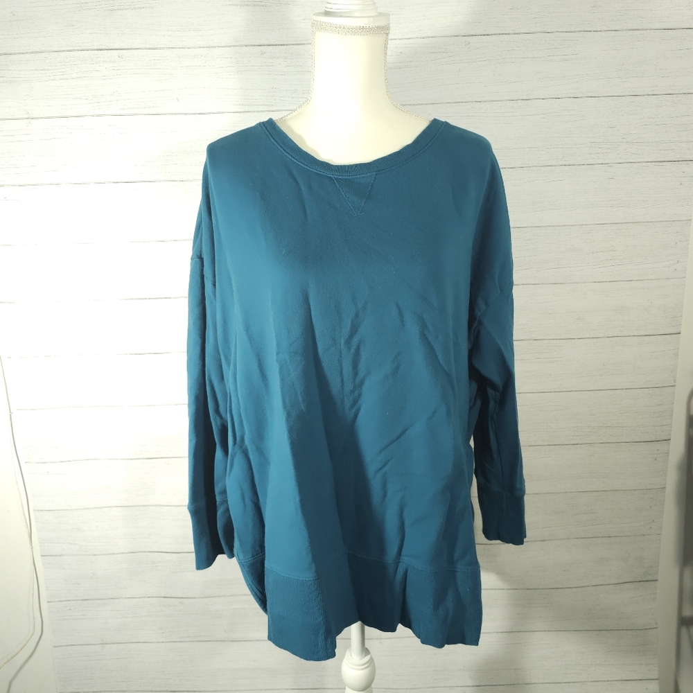 Teal Blue 1X Sweatshirt with split side